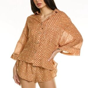 Free People Geometric Patterned Button Down Shirt in Orange